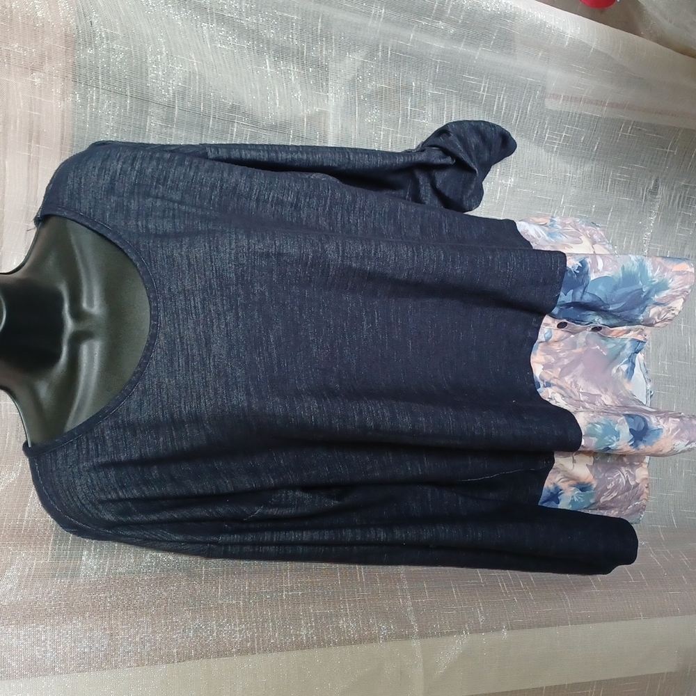 Symmetry Layered Tunic, stretchy,  blue jean color, XL